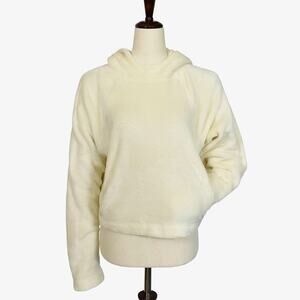 hollister ivory faux fur cropped hoodie womens xs nwot